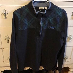 LLBean pullover with buttons and plaid accent